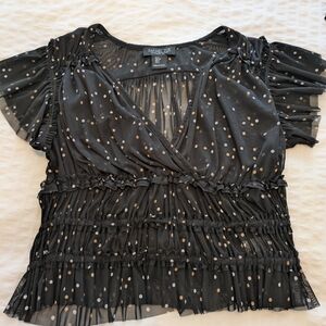 Rachel Zoe Sheer Black Crop Top  with Ruffle